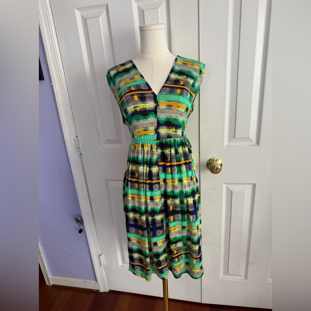 Plenty by Tracy Reese Green and Yellow Patterned Midi Dress